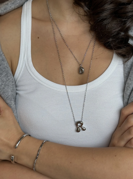 Цепочка с буквой Bubble big silver R