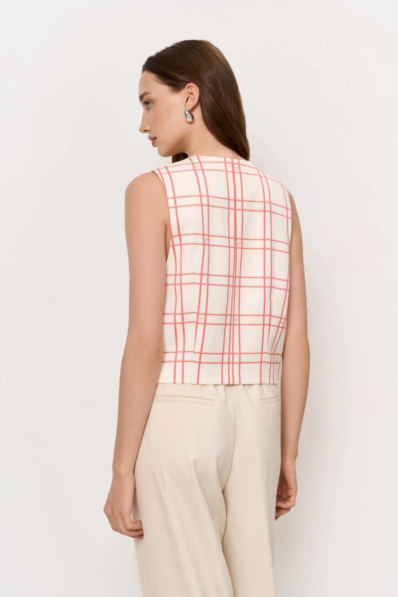 Костюмный жилет PAPAYA, цвет: молочный в красную клетку, SS230700VEST купить онлайн