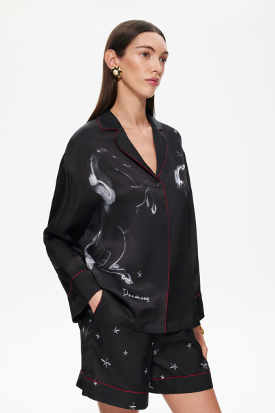 Блузка пижамная с принтом DREAMS BY ALENA AKHMADULLINA, цвет: Черный,  купить онлайн