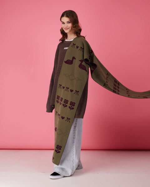 Двухсторонний шарф бордо-хаки TABOO, цвет: Бордовый Scarf01 купить онлайн