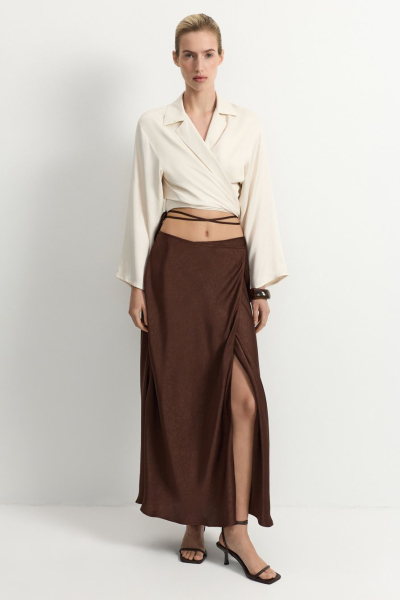 Атласная юбка с крэш-эффектом TOPTOP, цвет: коричневый TT.072.17655.700 |новая коллекция купить онлайн