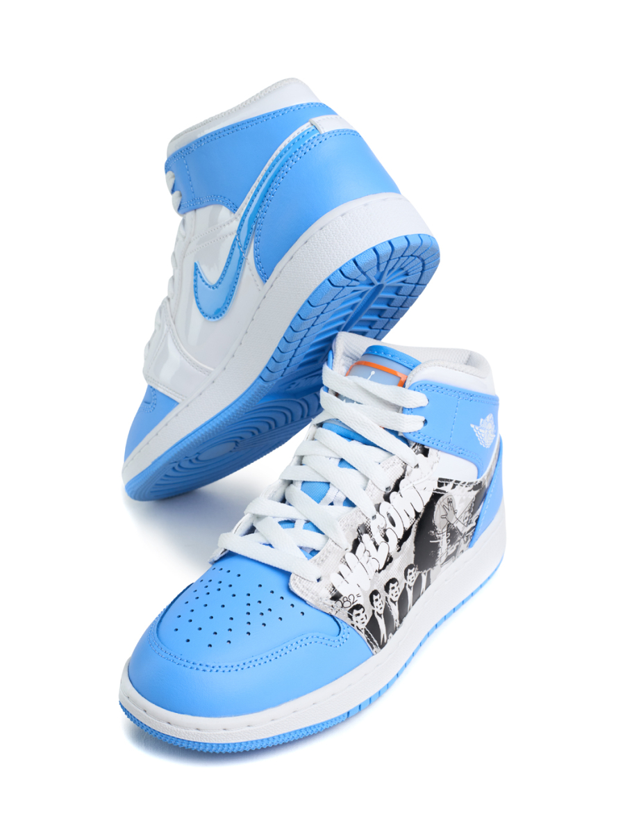 Кроссовки подростковые Jordan 1 Mid "Sneaker School Game NKDADDYS SNEAKERS, цвет: голубой DR6492-100 купить онлайн