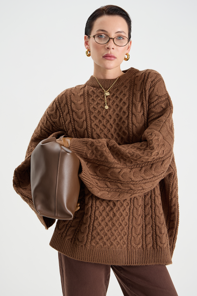 Свитер с косами MIA AIM, цвет: коричневый, MIA709 купить онлайн