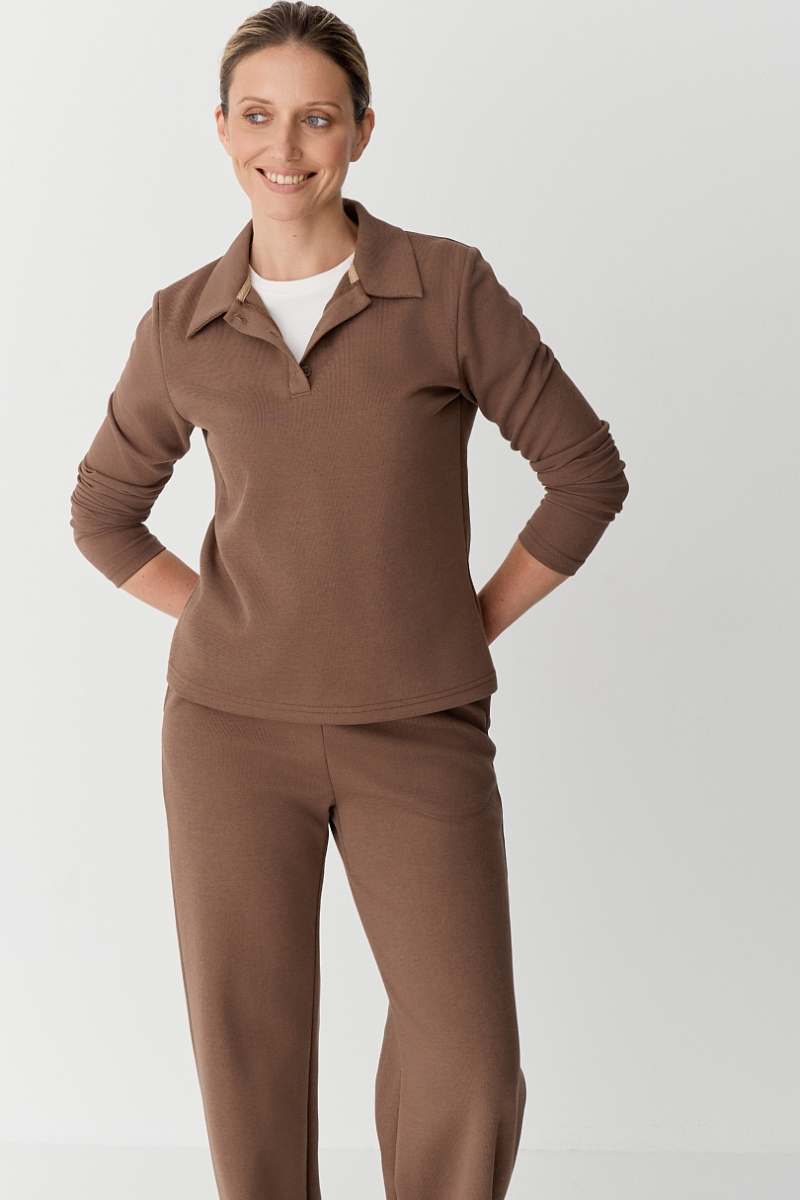 Свитшот-поло полуприлегающего кроя Ricoco, цвет: коричневый, 4084/4 купить онлайн