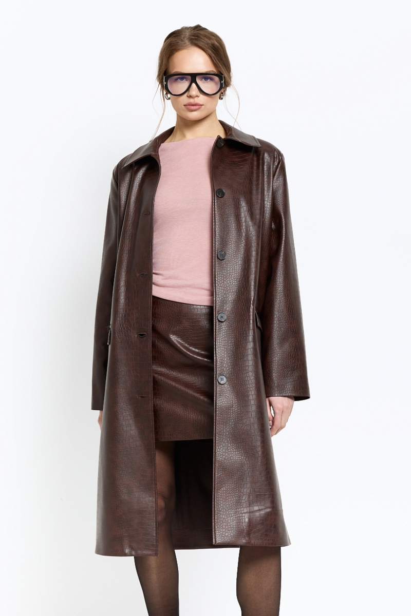 Юбка мини из экокожи с тиснением Ricoco, цвет: шоколадный, 7050u/2 купить онлайн