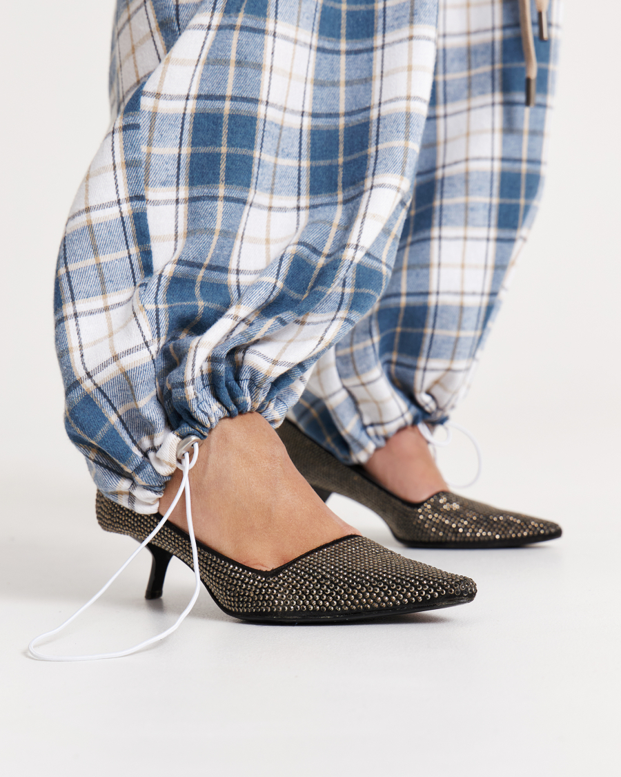 Брюки в клетку BLUE Anmuse, цвет: голубой,  купить онлайн