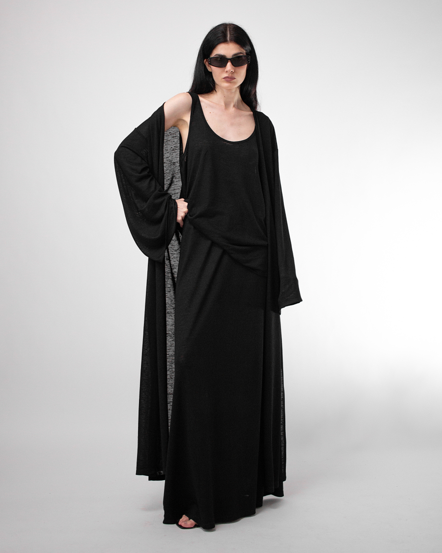 Кардиган макси с поясом из вискозы ASYA SEMYONOVA, цвет: black,  купить онлайн