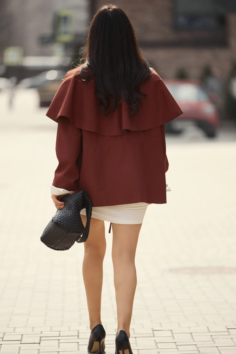 Тренч со съемным кейпом из хлопка с пропиткой Ricoco, цвет: терракотовый, 7057/2 купить онлайн