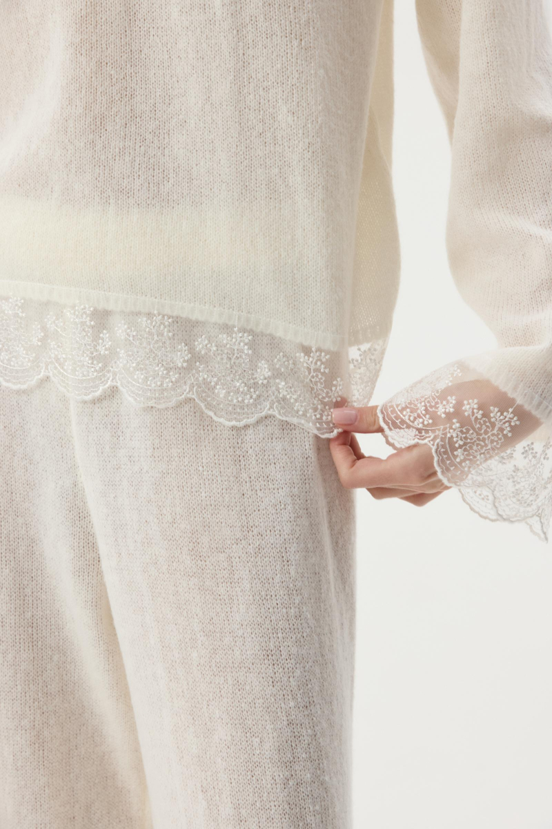 Джемпер с ажурным кружевом Charmstore, цвет: молочный, 303-49981-111 купить онлайн