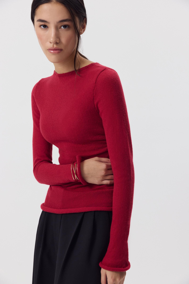 Лонгслив вязанный со сборкой Charmstore, цвет: винный, 313-43785-451 купить онлайн