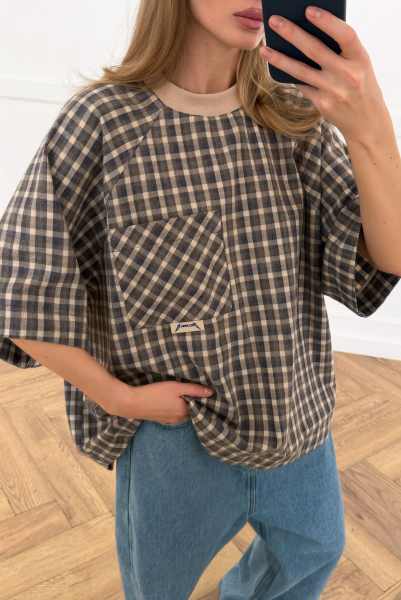 Футболка объемная в клетку Label .B, цвет: Сине-коричневый,  купить онлайн