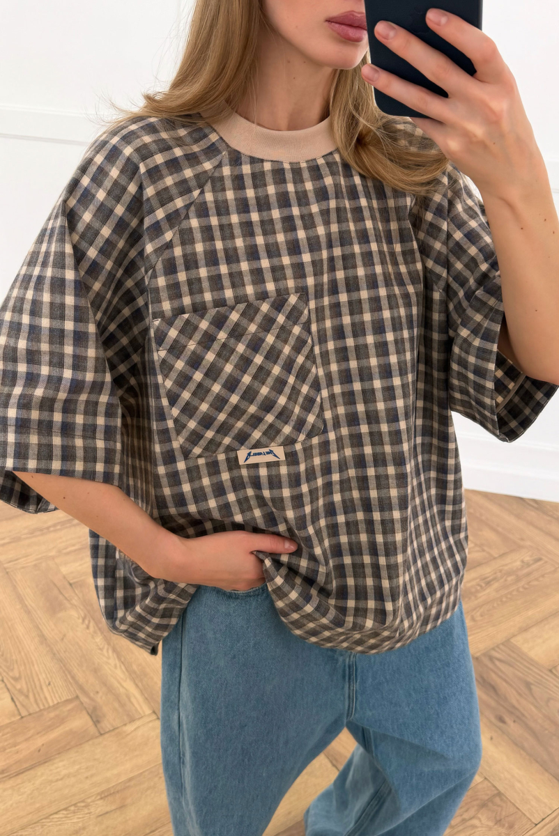 Футболка объемная в клетку Label .B, цвет: Сине-коричневый,  купить онлайн