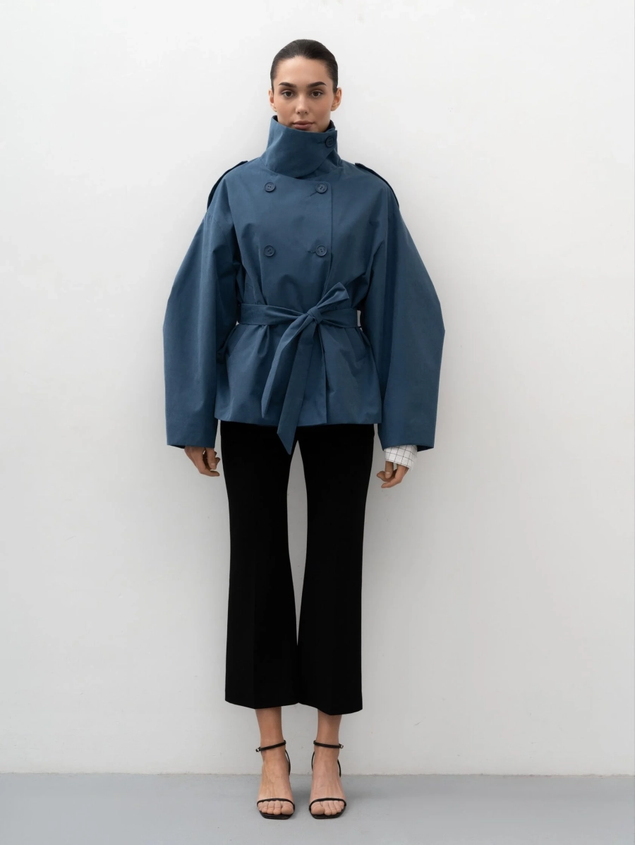 Тренч укороченный TRES, цвет: синий, НФ-00002749 купить онлайн