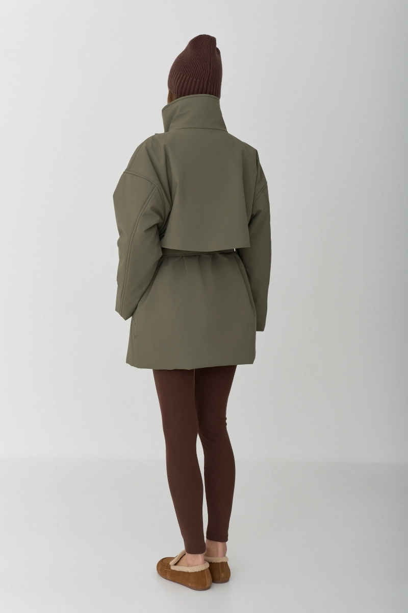 Парка на кнопках двубортная Ricoco, цвет: темно-оливковый, 6096/4 купить онлайн