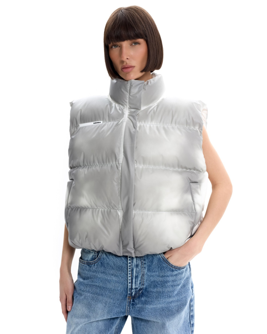 Жилет базовый мини с эффектом термохрома Suborbia, цвет: серо-белый, 006982 купить онлайн