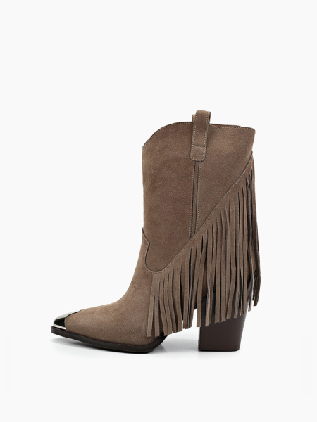 Казаки из натуральной замши с металлическим носом