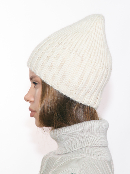 Вязаная шапка в пайетку с добавлением ангоры LIBERT'A, цвет: молочный 00049 купить онлайн
