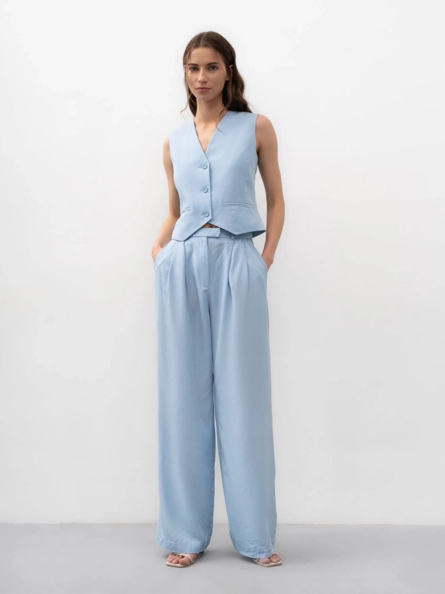 Брюки с защипами из тенселя, blue TRÈS, цвет: голубой,  купить онлайн