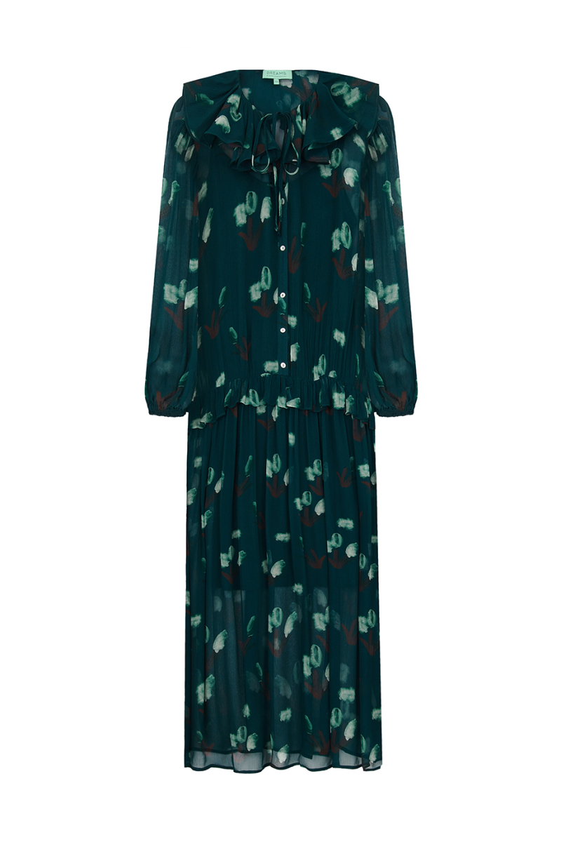 Платье из шифона с принтом DREAMS BY ALENA AKHMADULLINA, цвет: зеленый,  купить онлайн