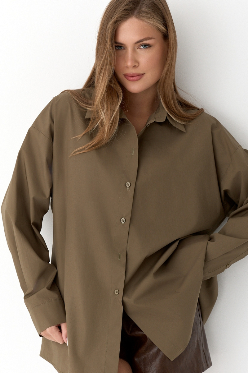 Рубашка оверсайз из хлопка Ricoco, цвет: оливковый, 7000/2 купить онлайн