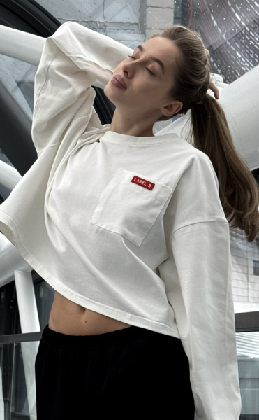 Лонгслив укороченный с карманом WHITE/RED