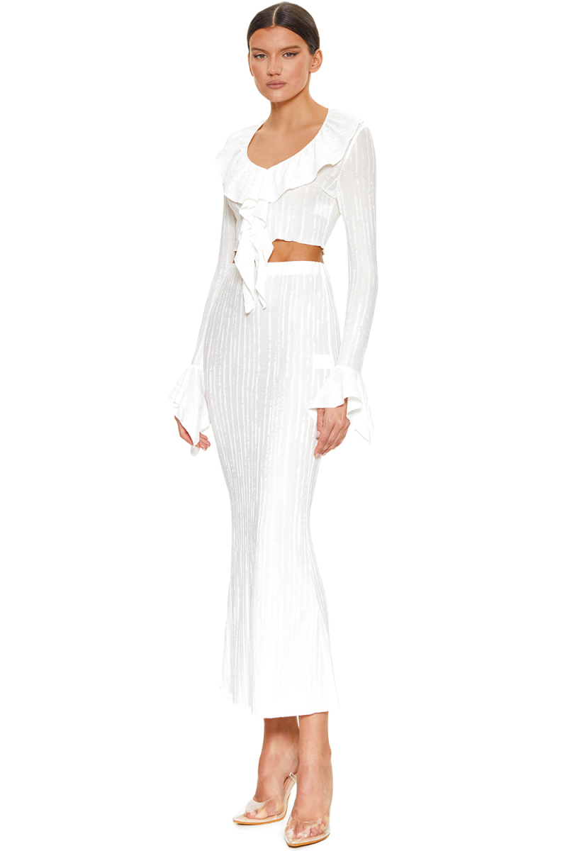 Блузка трикотажная с воланами SODAMODA, цвет: белый (теплый оттенок), 19290 купить онлайн