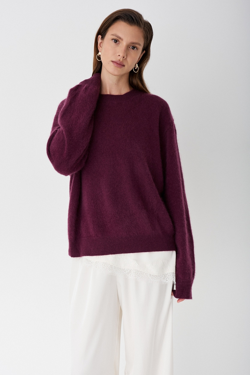 Свитер пушистый из 100% шерсти Ricoco, цвет: сливовый, 6099/1 купить онлайн