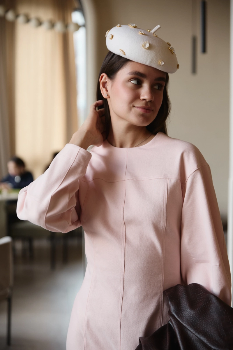 Платье с О-образной линией плеча из мягкого денима Ricoco, цвет: розовый, 7077/1 купить онлайн