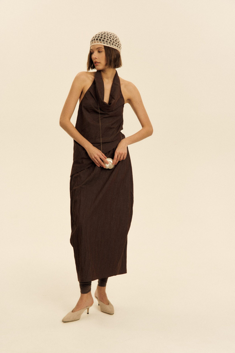 Юбка миди с эффектом жатости SAGAS, цвет: коричневый, 250013 купить онлайн