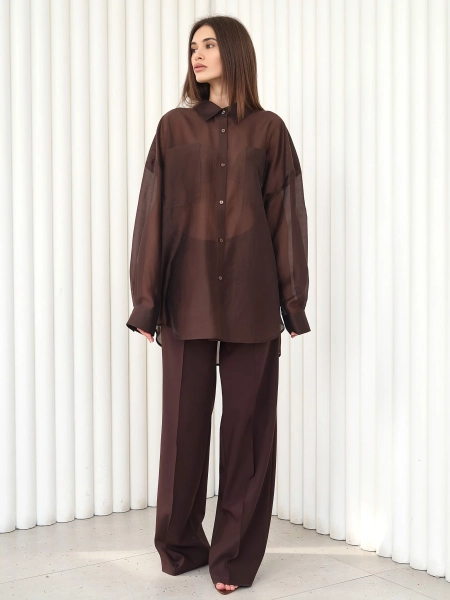 Блуза-рубашка воздушная I.B.W., цвет: шоколад, BL030 купить онлайн