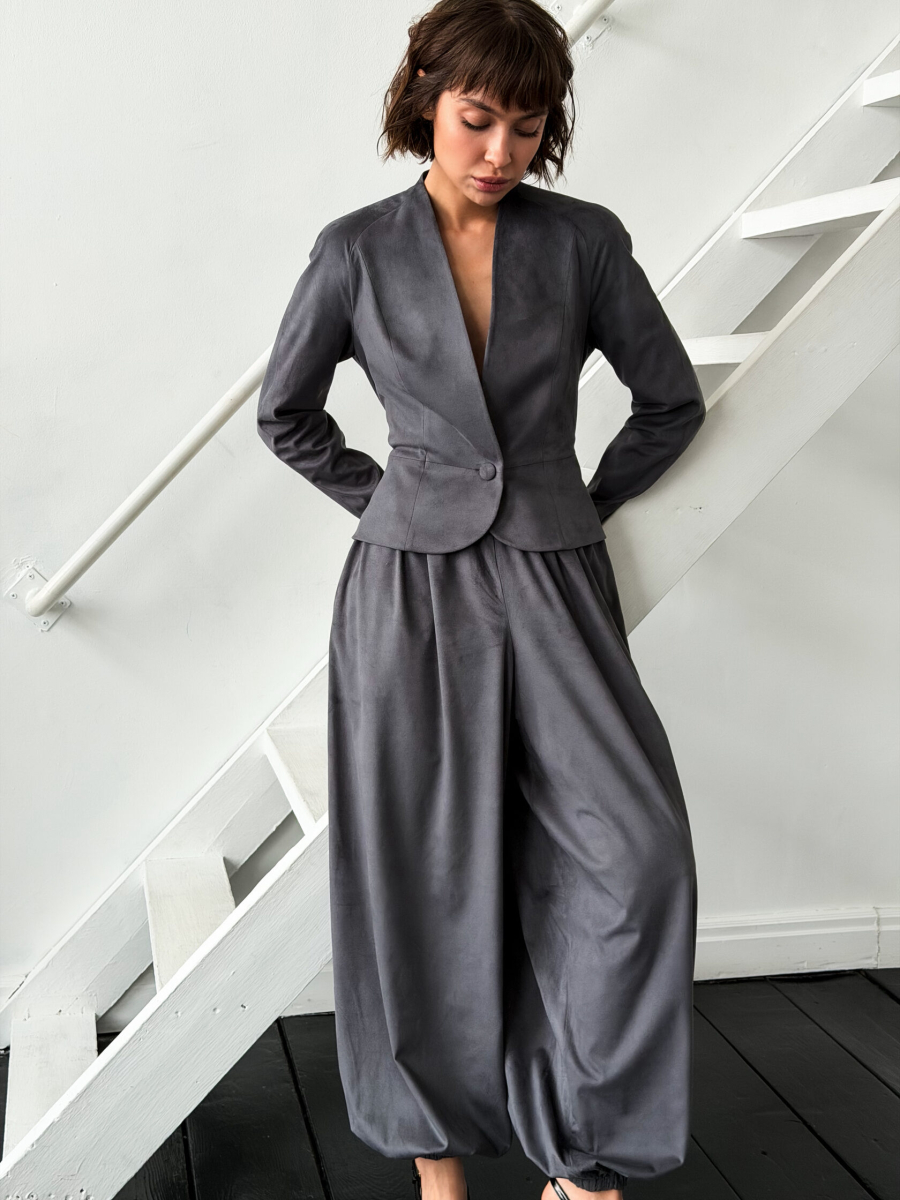 Жакет из замши GARCHIT, цвет: серый, GARZamJakBr купить онлайн