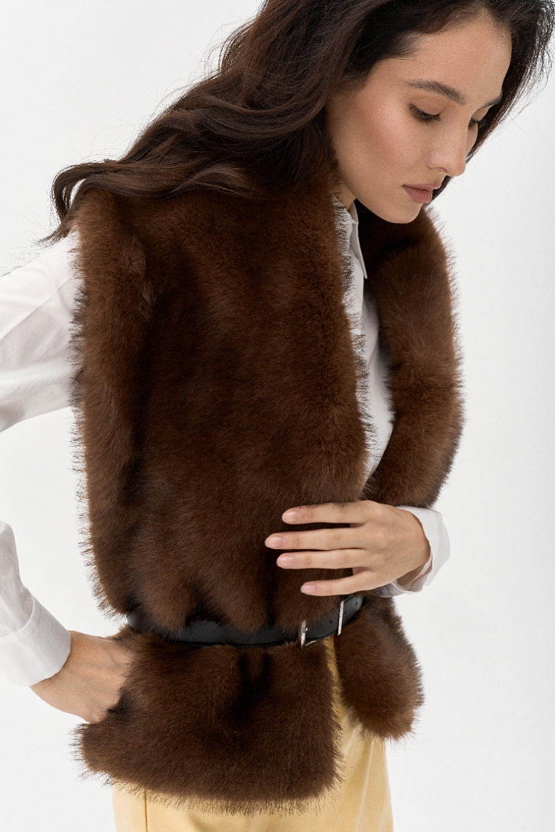 Шарф из экомеха с подкладом Ricoco, цвет: шоколадный 7004/1 купить онлайн