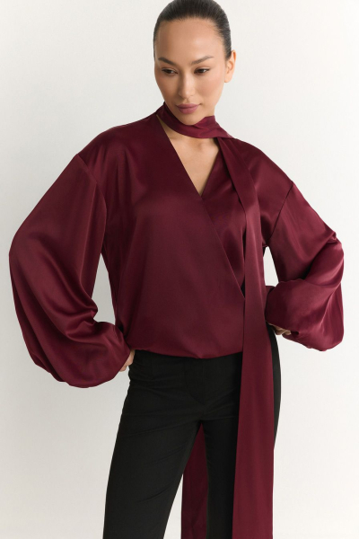 Блуза с декоративным шарфом TOPTOP, цвет: Бордовый, TT.020.18396.330 купить онлайн