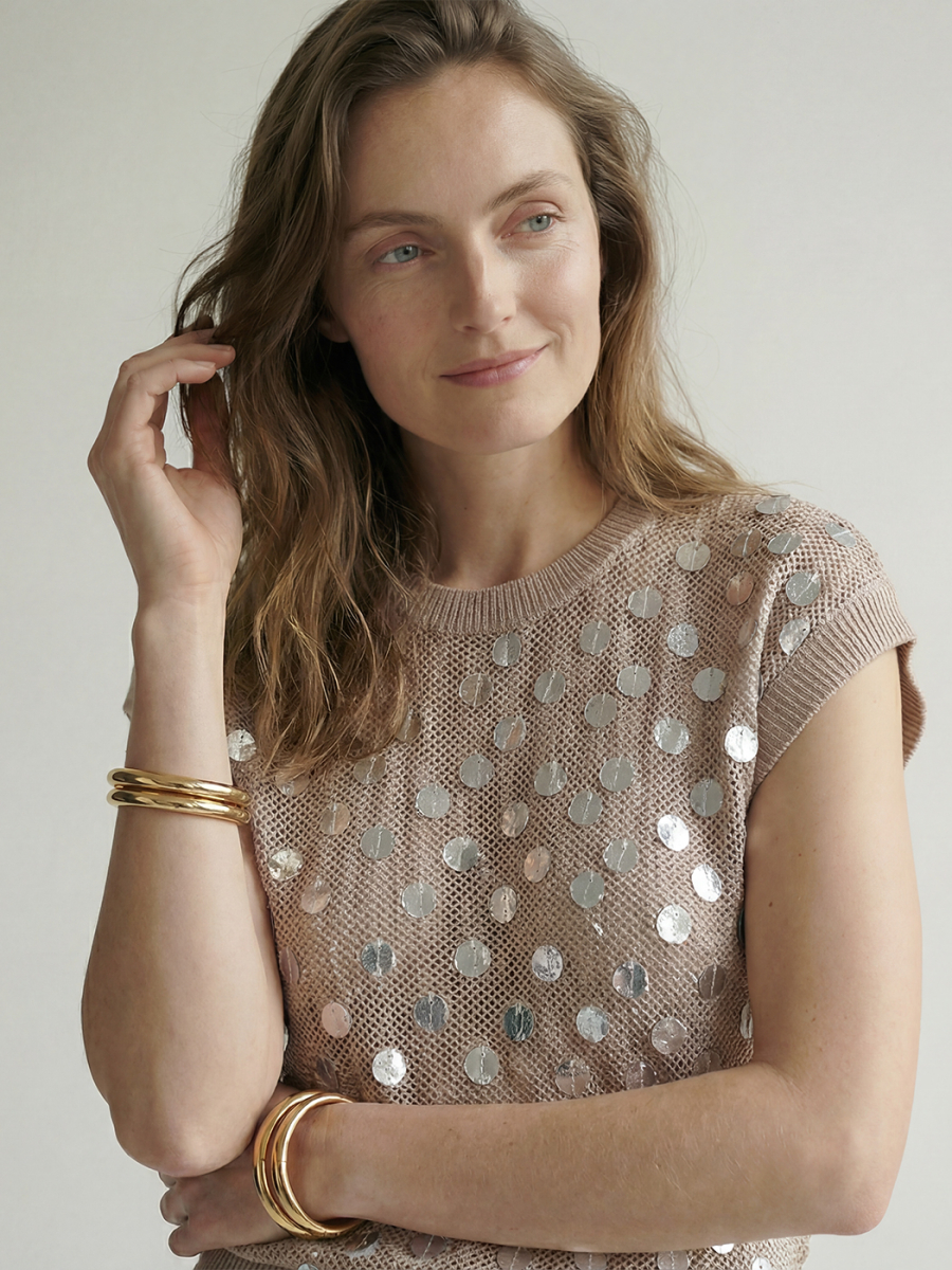 Кофта с пайетками SAGAS, цвет: светло-коричневый, 3400205 купить онлайн