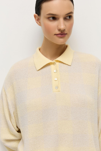 Поло из хлопковой махры в клетку AROUND, цвет: масло, 219_142CN02 купить онлайн