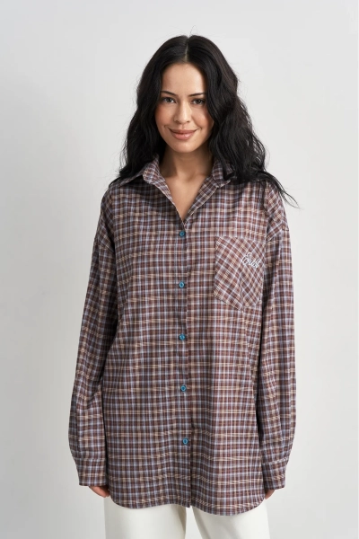 Рубашка в клетку Erist store, цвет: голубой, НФ-00003481 купить онлайн