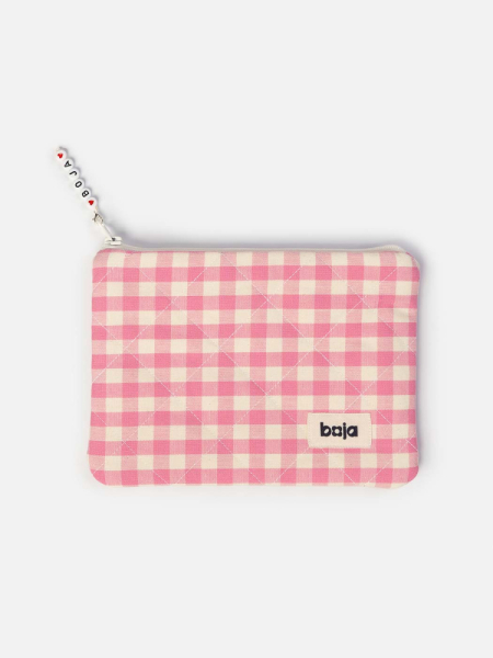 Косметичка плоская клетчатая средняя Pink rosé