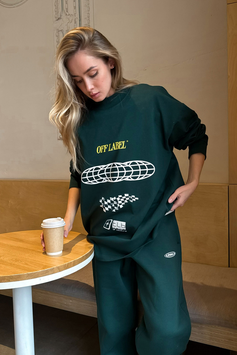 Лонгслив объемный RACING DARK GREEN Label .B, цвет: dark green, Tp.03.4.M1.0725DGRN купить онлайн