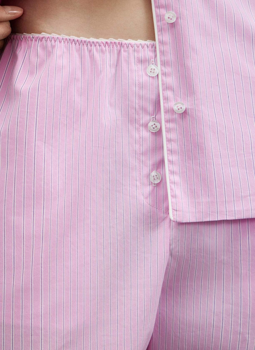 Костюм пижамный из хлопка с кантом ALL WE NEED, цвет: бело-розовый,  купить онлайн