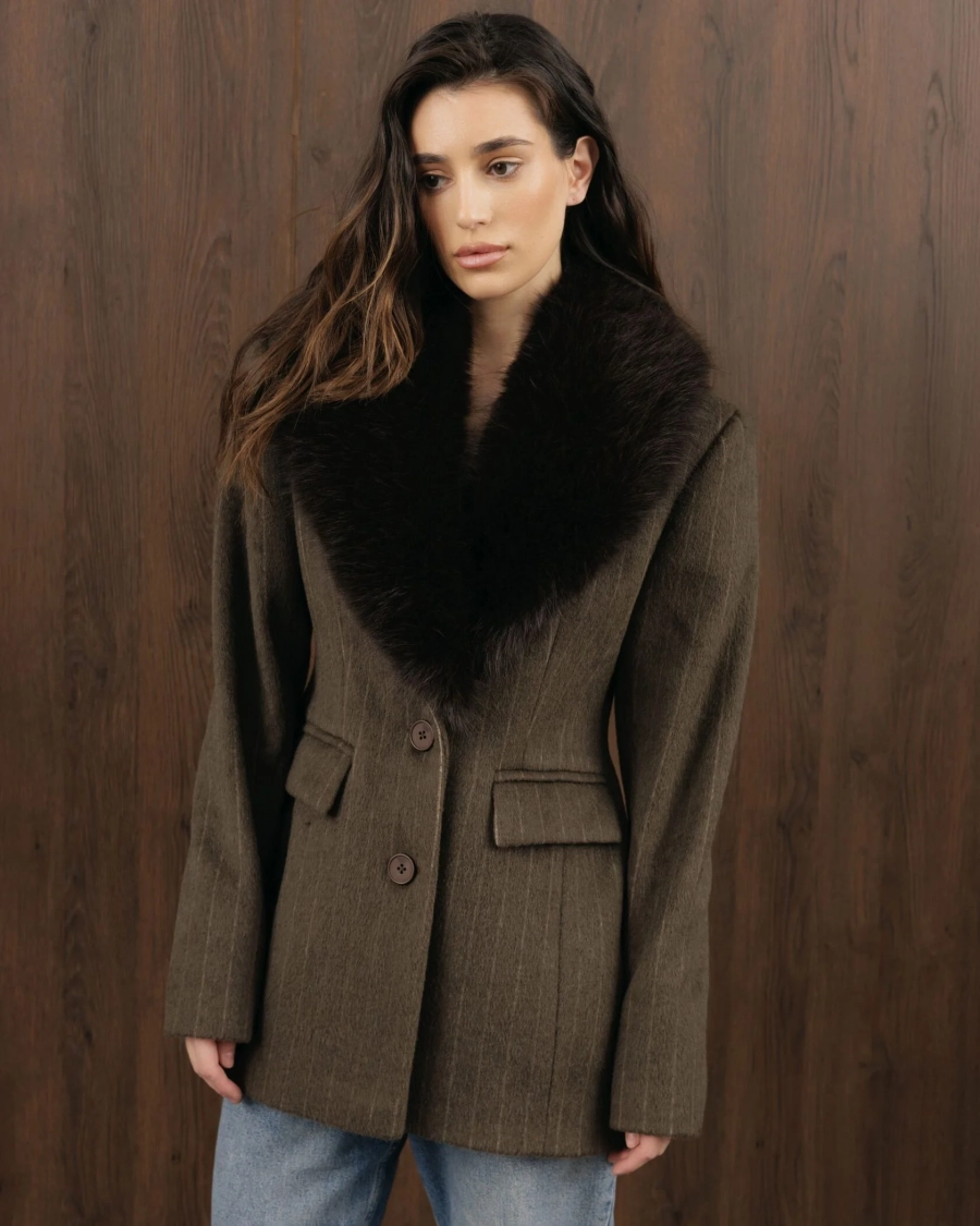Пальто с мехом YONSRU, цвет: коричневый,  купить онлайн