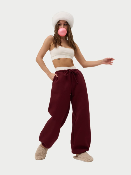 Брюки на завязках с начесом ONSI, цвет: burgundy,  купить онлайн