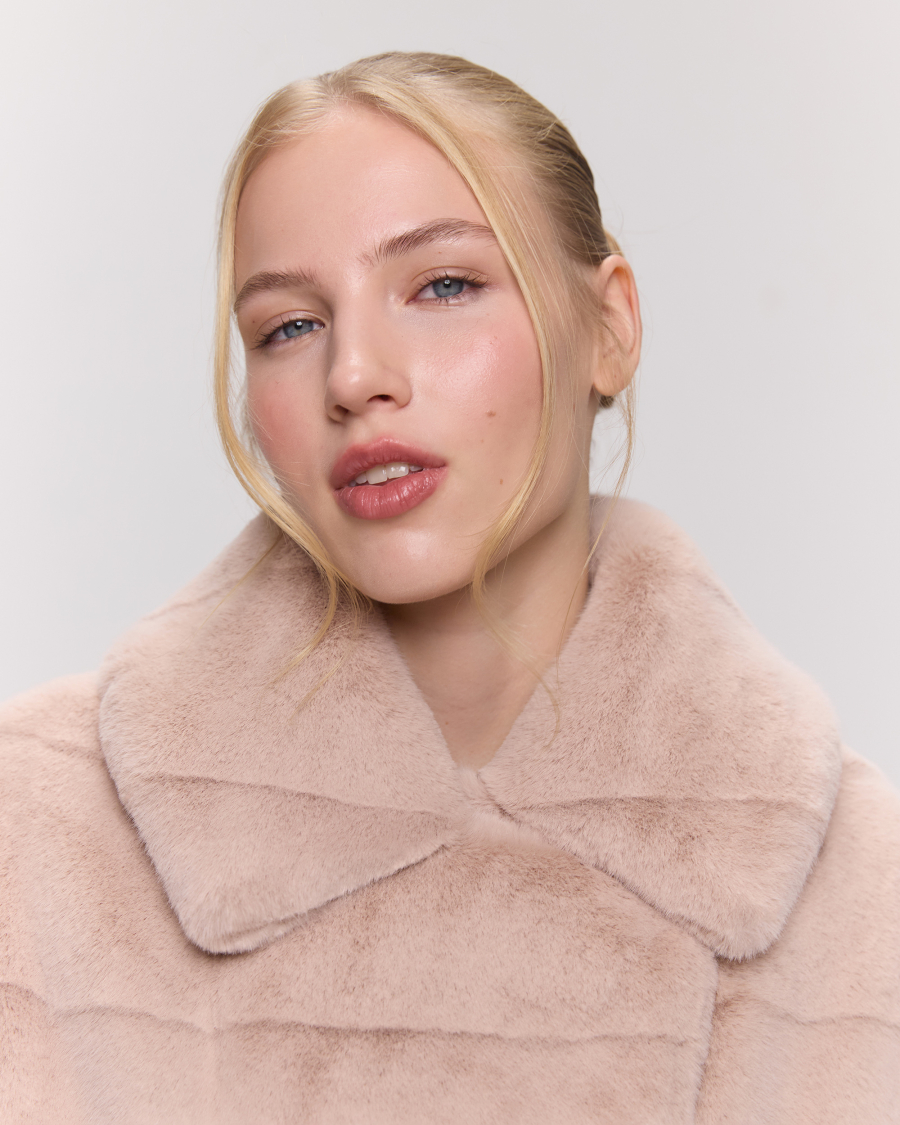 Экошуба с английским воротником под норку полоска Only me, цвет: пудра/полоска, ЭШ6207 купить онлайн