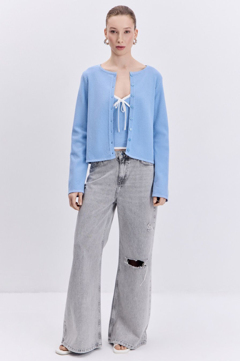 Кардиган из 100% хлопка TOPTOP, цвет: голубой TT.060.17212.600 |новая коллекция купить онлайн