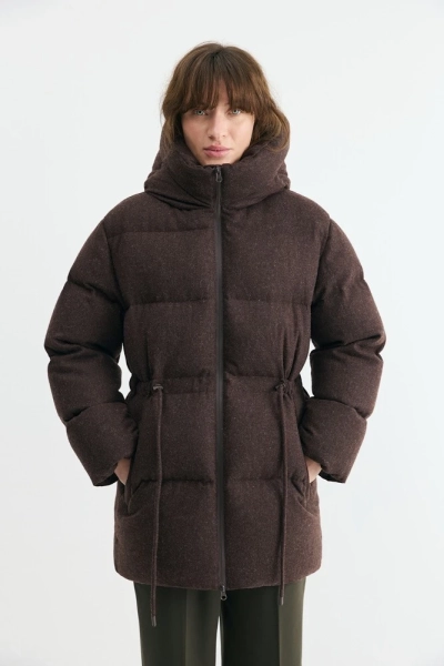 Пуховик средней длины из шерсти Daisyknit, цвет: коричневый,  купить онлайн