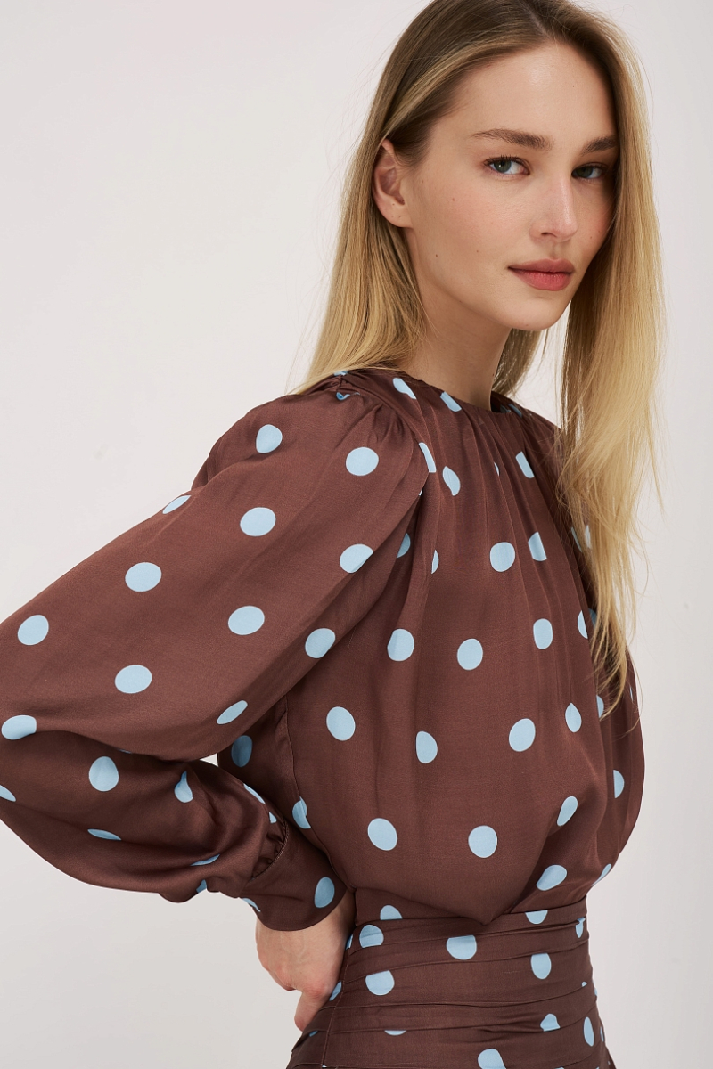 Комплект из вискозы и хлопка в горошек Ricoco, цвет: коричневый,  купить онлайн