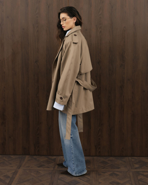 Короткий тренч YONSRU, цвет: бежево-серый,  купить онлайн