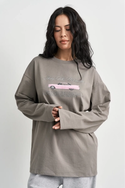 Лонгслив из хлопка Машина Erist store, цвет: серый, НФ-00003570 купить онлайн