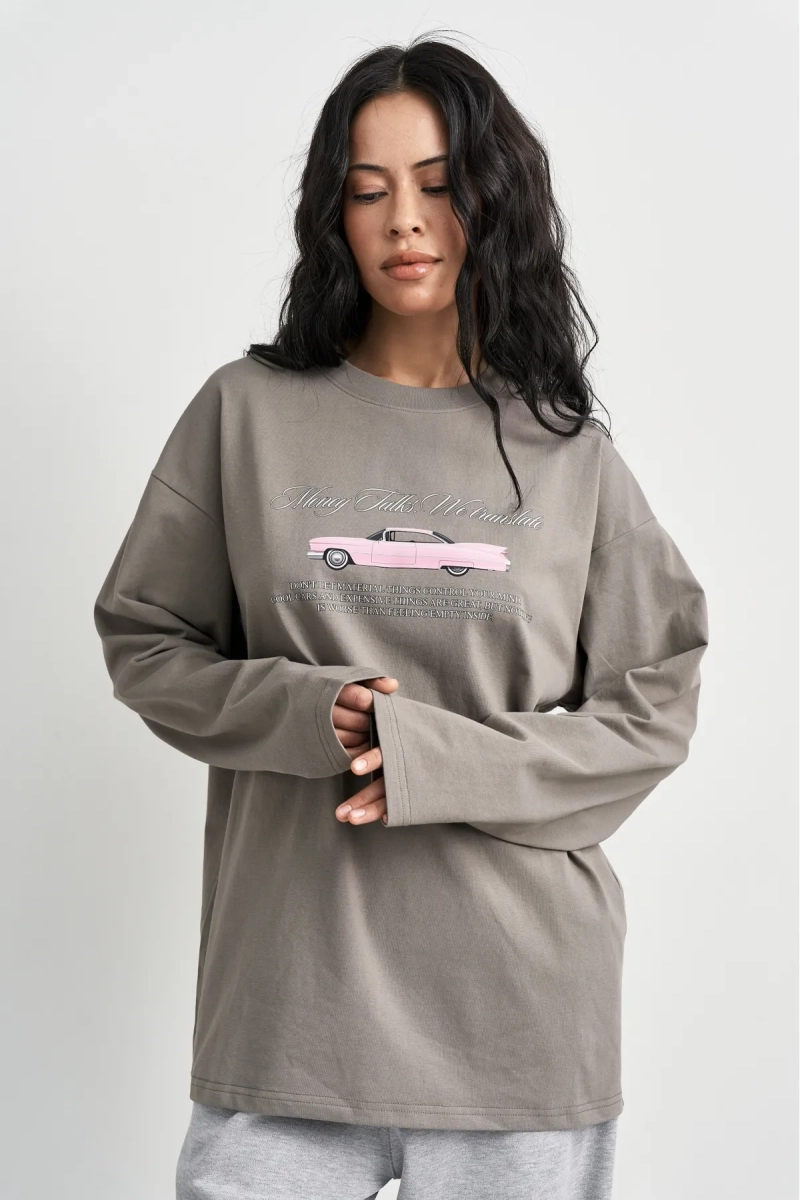 Лонгслив из хлопка Машина Erist store, цвет: серый, НФ-00003570 купить онлайн