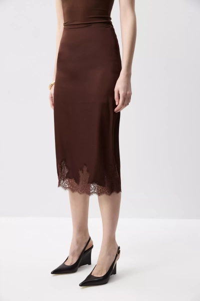 Юбка миди с кружевом по низу Charmstore, цвет: шоколадный, 116-57060-551 купить онлайн