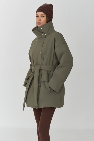 Парка на кнопках двубортная Ricoco, цвет: темно-оливковый, 6096/4 купить онлайн